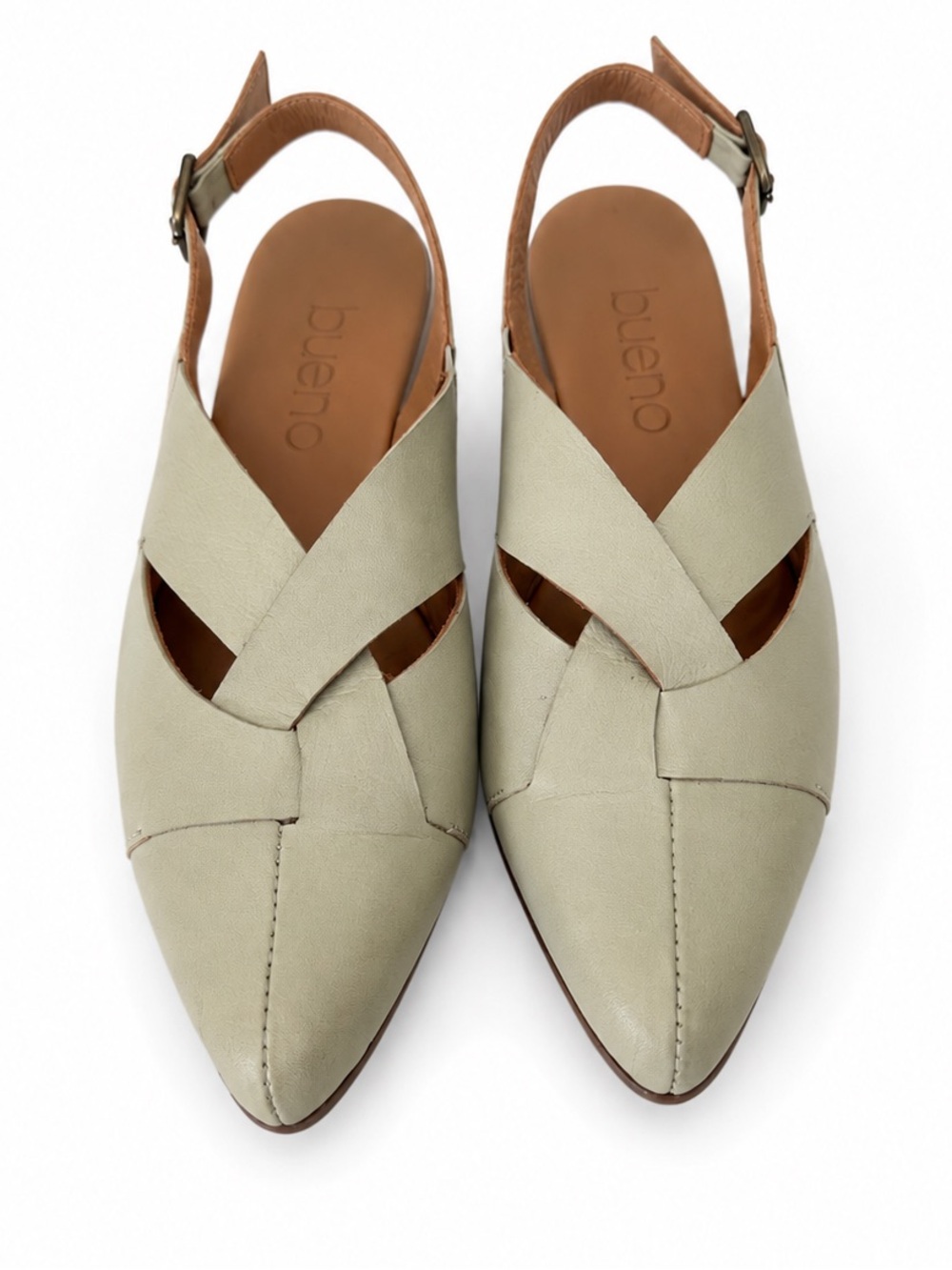 Bueno Leather Woven Crossover Pointed Toe Slingback Flats Sage EU 37 US 6.5-7